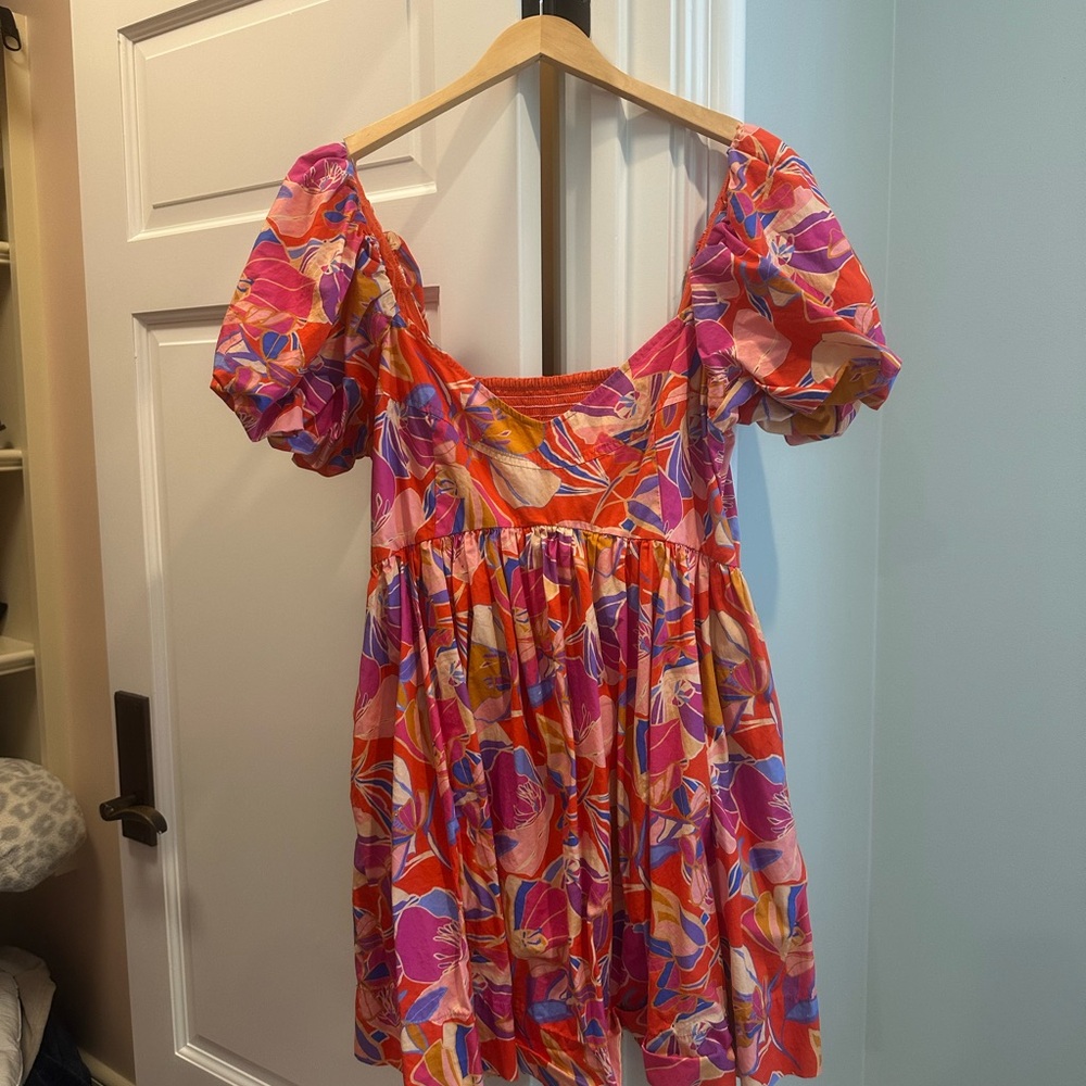 Multicolor Puff Sleeve Dress